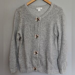 Cottagecore Cardigan Size M Gray Fuzzy Bejeweled Cotton Rabbit Lambswool Fairy